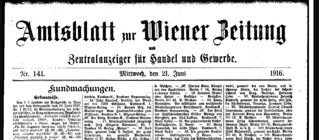 Amtsblatt zur Wiener Zeitung - Copyright: Screenshot