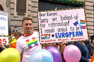 Pride_in_London_2016_-_A_man_with_an_anti-Brexit_sign_on_the_parade_route - Copyright: Katy Blackwood